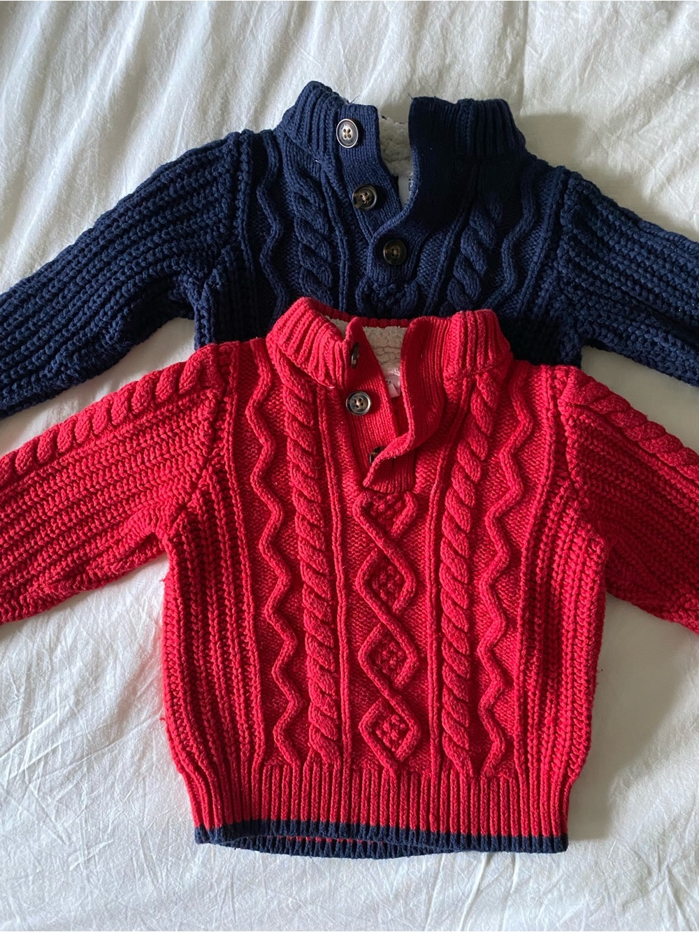 Gap Cable Knit Button Sweaters 12-18 months- Red & Navy